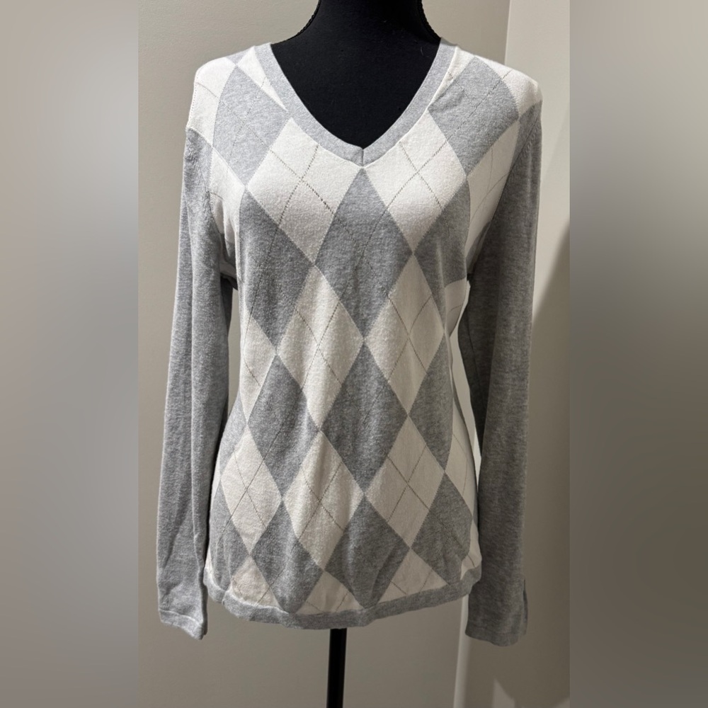 Tommy Hilfiger V-Neck Sweater classic argyle•vintage-inspired prep‎ womens large